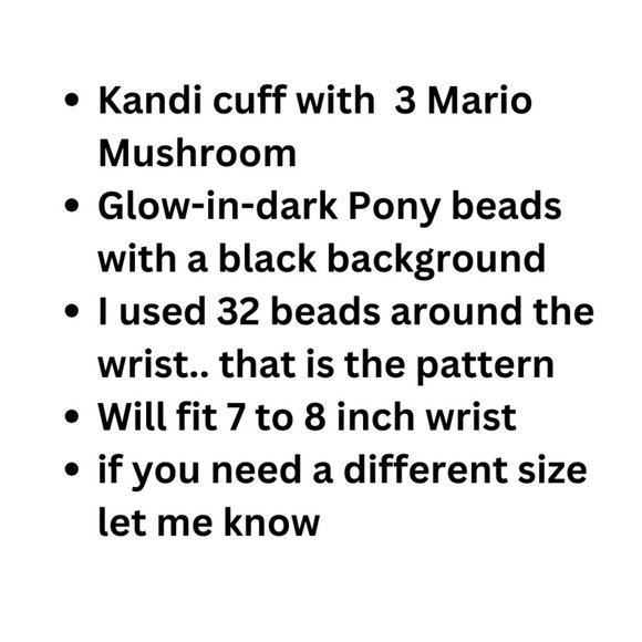 Glow in the Dark Mario Mushroom Kandi Cuff Bracelet.  Pink/Yellow/Green EDC - Picture 7 of 7